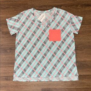 Women’s Honeyme Neon Coral Plaid Top-NWT!